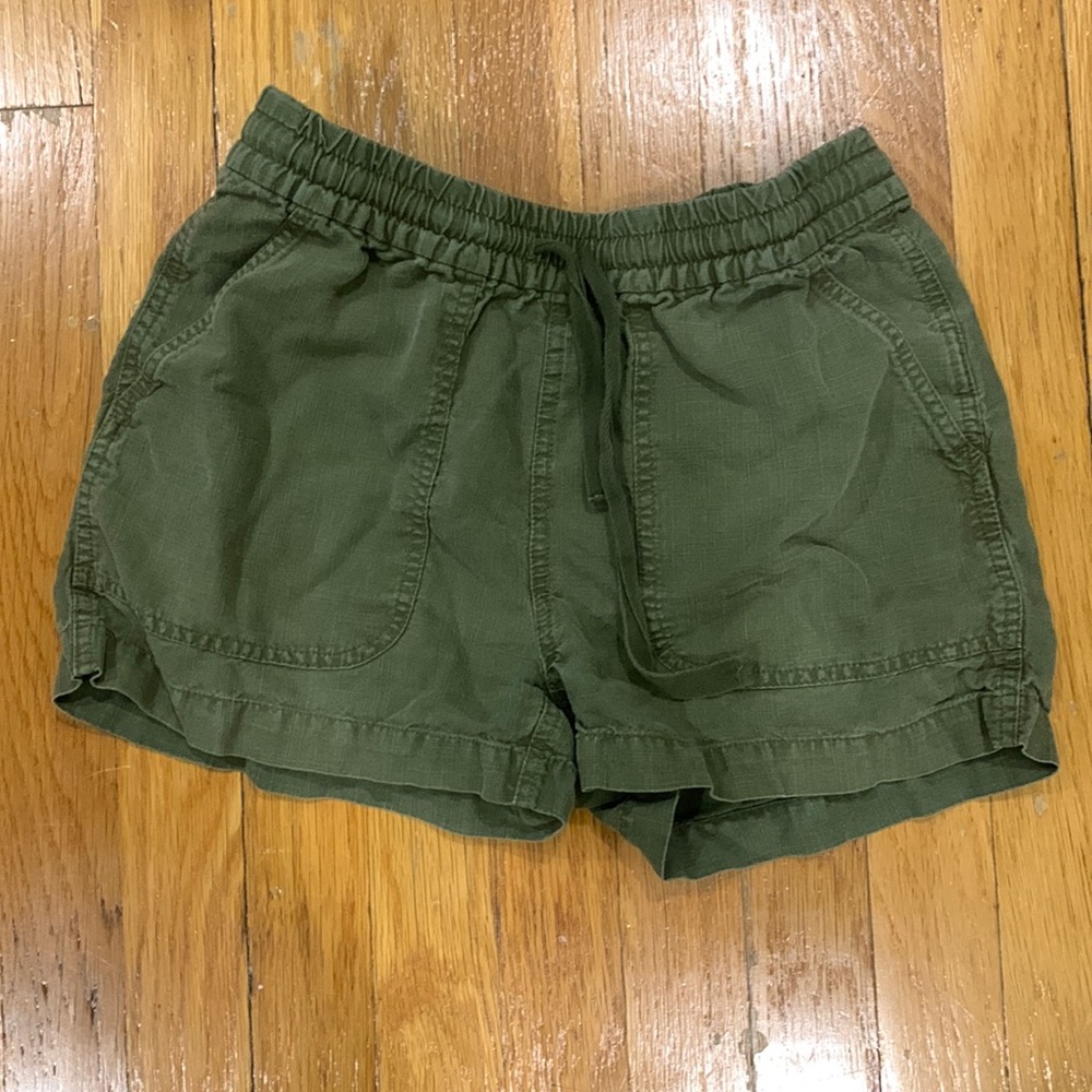 J.Crew Factory Women's Linen Blend Green Draw String Pocket Shorts, Size XXS